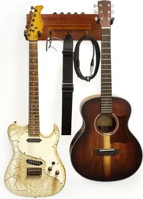 Immagine prodotto di supporto a parete per chitarra keepdrum in mogano per 2 chitarre e accessori