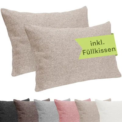 Produktbild von Selfitex 2er Set 40x60 cm, Sofakissen mit Füllung und Bezug, Dekokissen mit weicher Kissenfüllung, robuster Polsterstoff, Farbe: Sand