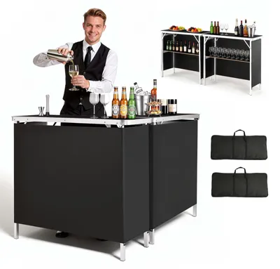 Image de VEVOR, comptoir de réception pliable, lot de 2, dimensions 980 x 385 x 870 mm, avec sac de transport, étagère, comptoir de réception, stand d'exposition, bar, station de bar mobile pliable pour événements, fêtes et salons