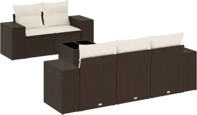 Produktbild von vidaXL 6-tlg. Garten-Sofagarnitur mit Kissen Braun Poly Rattan
