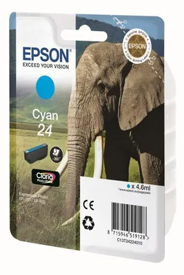 Produktbild von Epson Elephant Singlepack Cyan 24 Claria Photo HD Ink, Standardertrag, Cyan, 4,6 ml, 1 Stück(e), Einzelpackung