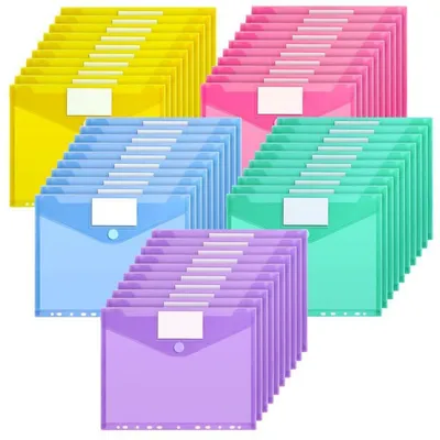 Produktbild von Dokumententaschen A4 zum Abheften, 50 Stück, 5 Farben, PP, mit Klettverschluss