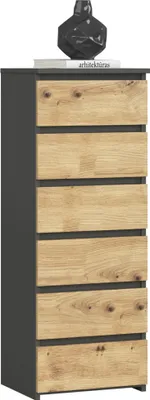 Immagine prodotto di 3xCassettiera da salotto, credenza con 6 cassetti (L:40cm x H:109cm x P:35cm) in Grigio Grafite e Rovere Artigianale