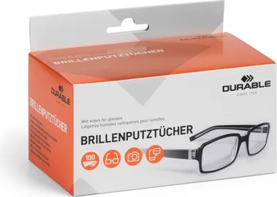 Produktbild von DURABLE utierky na čistenie okuliarov vlhké 100 kusov biele