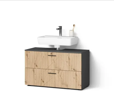 Produktbild von Waschbeckenunterschrank Livinity Ronco Anthrazit/Artisan-Eiche 100.1 x 60.6 cm mit 2 Schubladen, Model 62533