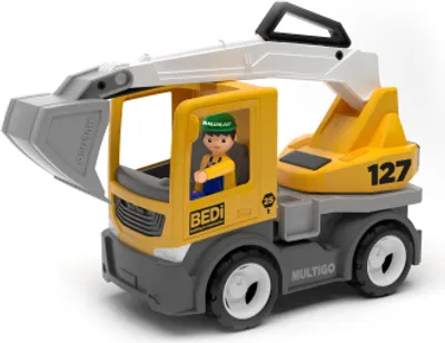 Produktbild von Multigo Schaufelbagger LKW Lastwagen mit Spielfigur Baustellen Fahrzeug +3J