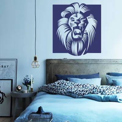 Produktbild von Wandtattoo - Wandaufkleber - Wandtattoo "Afrika Löwe" - 60cm x 55cm königsblau - Dekoration Küche Wohnzimmer Wand