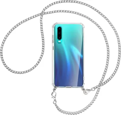 Produktbild von Handykette Backcover-Schutzhülle mit Band (Metall silberfarben) für Huawei P30 - silberfarbene Kette