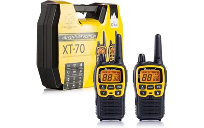 Image de Kit de valise Midland XT70 Adventure PMR avec talkies-walkies, comprenant 2 appareils radio d'une portée maximale de 12 km, dotés d'un écran LCD et d'un port de chargement micro-USB, pour enfants et