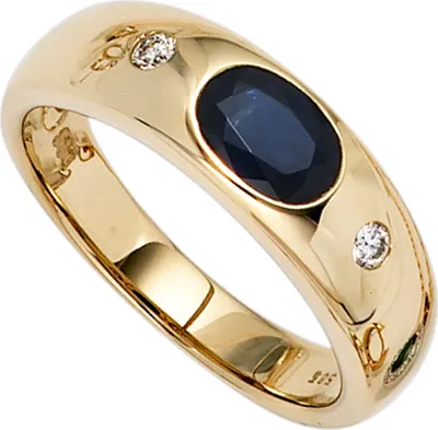 Produktbild von JOBO Damen Ring 585 Gold Gelbgold 2 Diamanten Brillanten 0,06ct. 1 blauer Safir Größe 54