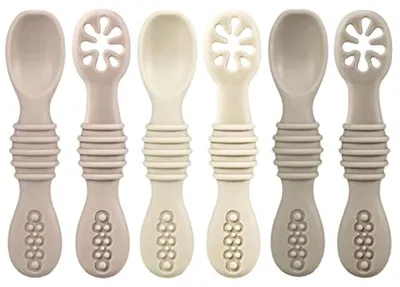 Produktbild von PromoHome® 6 Stück Silikon Babylöffel – BPA-frei, ab 6 Monaten, für Beikost und Baby-led Weaning, Beige
