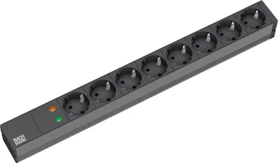 Productafbeelding van BACHMANN 19-inch stekkerdoos, 8-voudig, met overstroombeveiliging (ÜS), zonder schakelaar, zwart