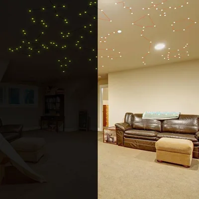 Zdjęcie produktu dla Naklejka ścienna "Decords" – świecące konstelacje gwiazd z kolorowymi liniami, 226 x 150 cm