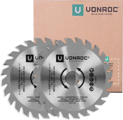Produktbild von Vonroc TCT-Sägeblätter für Kompakt-Kreissägen und -Tauchsägen – 85x15mm – 24 Zähne – 2 Kreissägeblätter – Für Holz, Laminat und Kunststoff