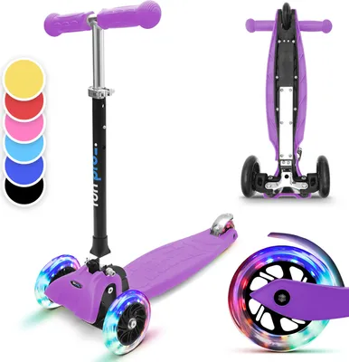 Produktbild von Fun Pro ONE Roller, Scooter für Kinder, Dreirad-Kinderroller, Tretroller für Jungen & Mädchen ab 3 Jahre, Kinderscooter mit LED-Räder, Mini Roller Klappbar, Roller für Kinder im Alter von 3-6 Jahren