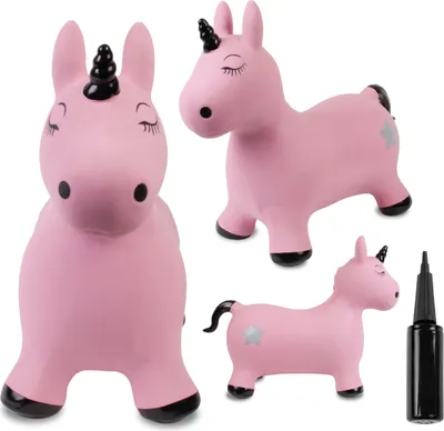 Produktbild von SUN BABY hüpftiere ab 1 Jahr mit Pumpe aufblasbares Hüpfspielzeug aus hochwertigem und strapazierfähigem Gummi rosa Einhorn mit schwarzem Horn