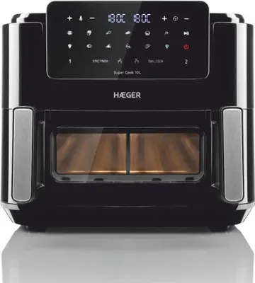 Imagen del producto de Haeger AF-D10.010A, freidora de aire, 10 litros, rango de temperatura de 50 °C a 200 °C, temporizador de 60 minutos, doble