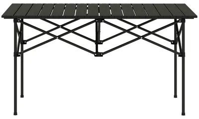 Produktbild von Klappbarer Campingtisch mit aufrollbarer Tischplatte und Aufbewahrungstasche, tragbarer Picknicktisch fš¹r Camping, 95 x 55 x 50 cm, schwarz