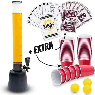 Produktbild von XXL Biertower Zapfanlage 3,5L mit Kühlung – Premium Getränkespender Trinksäule für Partys inklusive 50 Becher & 2 Trinkspielen