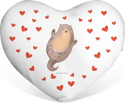 Produktbild von Mr. & Mrs. Panda Sofakissen Otter Umarmen - Weiß - Geschenk, Optimistisch, Kuschelkissen, gut Gelaunt, dekoartikel, glücklich, Herzkissen, Hallo, Dekokissen, Seeotter See