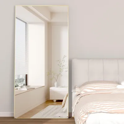 Obrázok produktu pre Zrkadlo, 165x60 cm, zlatá farba, hliníková zliatina, obdĺžnikový tvar, na zavesenie, na postavenie, s možnosťou opretia
