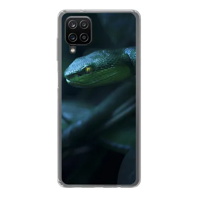 Produktbild von MuchoWow® Handyhülle Schutzhülle Hülle für Samsung Galaxy A12 Schlange - Makro - Holz Silikon Softcase Handy Hülle - Bild