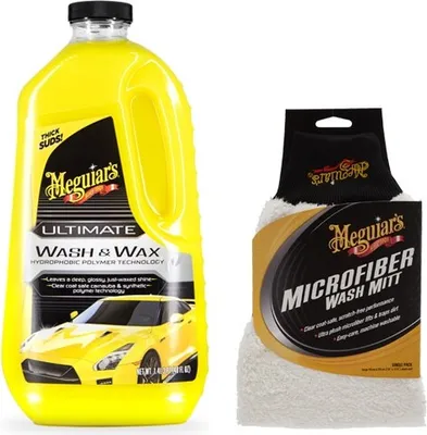 Produktbild von Meguiar's® Ultimate Wash & Wax 473 ml + Meguiar's® Microfibre Wash Mitt X  Waschhandschuh Super Thick