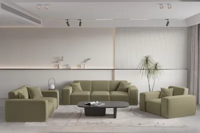 Produktbild von Sofaset Designersofa CELES PREMIUM 3-2-1 in Stoff Opera Velvet Olivgrün