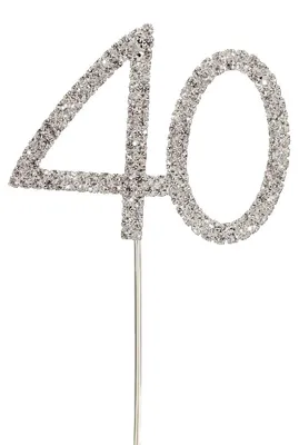 Tortendekoration mit Strasssteinen, 40. Geburtstag, Silber