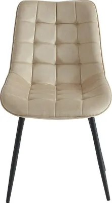 Produktbild von Set aus 2 genähten Stühlen - Velours und schwarzes Metall - Beige - OLLUA