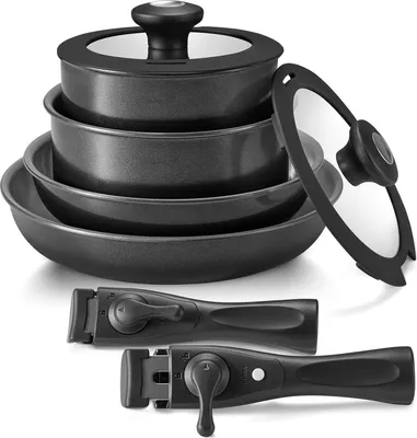Image de set de 10 poêles revêtement céramique poignées amovibles induction cuisinière - Kaufland