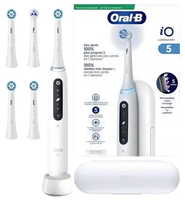 Immagine prodotto di Set completo Oral-B iO Series 5 Laboratorio Bianco – 5 testine intercambiabili – Bluetooth – 5 modalità di pulizia