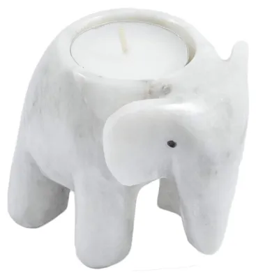 Teelichthalter Elefant aus Marmor, 7,5 cm, weiß