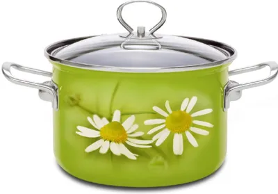 Zdjęcie produktu dla BELIS Garnek emaliowany z pokrywką szklaną. pokrywka DAISY 20 cm/3,6l