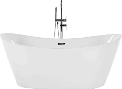 Zdjęcie produktu dla BELIANI Wanna wolnostojąca biała akrylowa 150 x 75 cm system przelewowy owalna retro