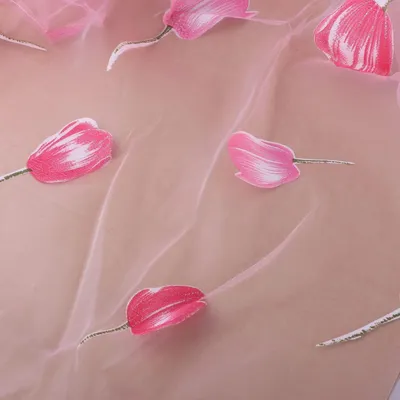 Obrázek produktu pro Záclona, tyl, růžová, vzor tulipánů, 100 x 200 cm