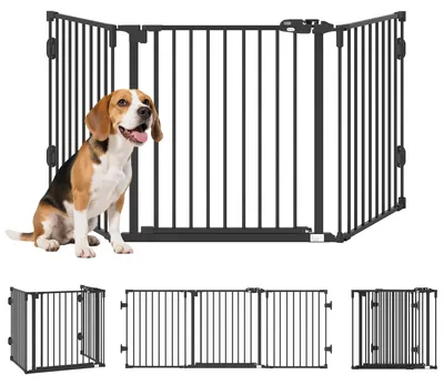 Produktbild von Absperrgitter Hund Freistehendes Verstellbares Schutzgitter 202,5 x 76 cm Hundegitter Klappbar Türschutzgitter Hundeabsperrgitter für Treppen, Türen