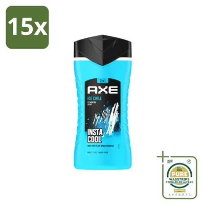 Image de 15 flacons de gel douche Axe Ice Chill 3-en-1 - Menthol - 250 ml - Pack économique - 15 pièces