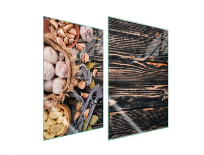Immagine prodotto di Piastre copri fornelli 2 pezzi 35x52 Copri piano cottura in Vetroceramica tagliere in vetro verdure in legno