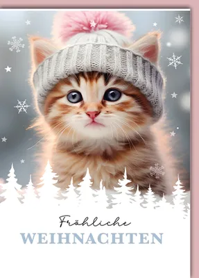 Produktbild von Weihnachten - Karte mit Umschlag - Katze mit Mütze