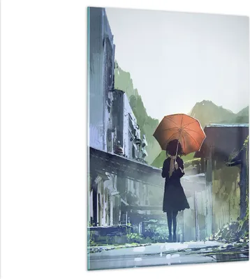 Produktbild von Bilder auf glas - Einteilig - Frau Straße Haus - 80x120cm - Glasbilder - Wandbilder - Bilder - zum Aufhängen bereit - Wanddekoration aus Glas - Glas Bilder - Wandbild auf Glas - GPA80x120-3918