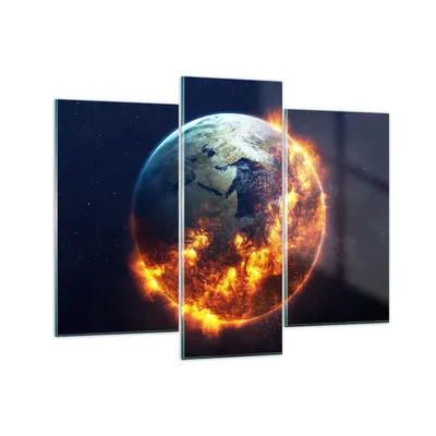 Produktbild von Bilder auf glas - Universum Erde Feuer Globus - 130x100cm - Glasbilder - Wandbilder - Kunstdruck - zum Aufhängen bereit - Wanddekoration aus Glas - Glas Bilder - Wandbild auf Glas - GCB130x100-2875