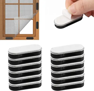 Produktbild von Fliegengitter-Clips 12 Stück, selbstklebende Magnete, für Insektenschutz, Montage ohne Bohren, Fenster