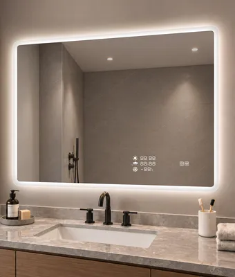 LED-Badspiegel 100x70 cm, Smart-App, Anti-Beschlag, dimmbar