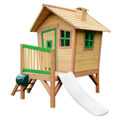 Produktbild von AXI Spielhaus Robin mit weißer Rutsche | Stelzenhaus in Braun & Grün aus Holz für Kinder | Spielturm für den Garten