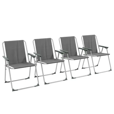 Produktbild von Outsunny Klappstuhl 4er Set klappbar Gartenstuhl mit Rückenlehne Armlehne Campingstuhl für Garten Balkon Oxford Grau 53 x 54 x 76 cm