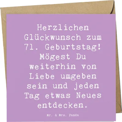 Produktbild von Mr. & Mrs. Panda Grußkarte Spruch 71. Geburtstag Freude - Lavendeltraum - Geschenk, Geburtstagsfeier, Happy Birthday, faltkarte, liebevoll handgefertigt, Klappkarte
