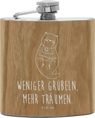 Produktbild von Mr. & Mrs. Panda Flachmann Otter Muschel - Transparent - Geschenk, feldflasche, Hip Flask, Optimistisch, Motivation, Positiv, Alkoholflasche, edelstahl, Träumen, Büro