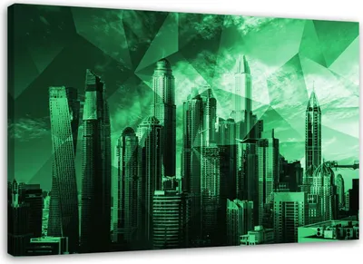 Immagine prodotto di Quadro su tela città geometrica - verde 120x80 cm Feeby quadro da parete verde pronto per essere appeso