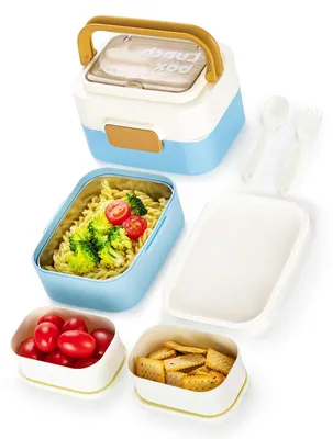Bento Lunchbox 2-lagig, Edelstahl, 1810 ml, blau, inkl. Besteck